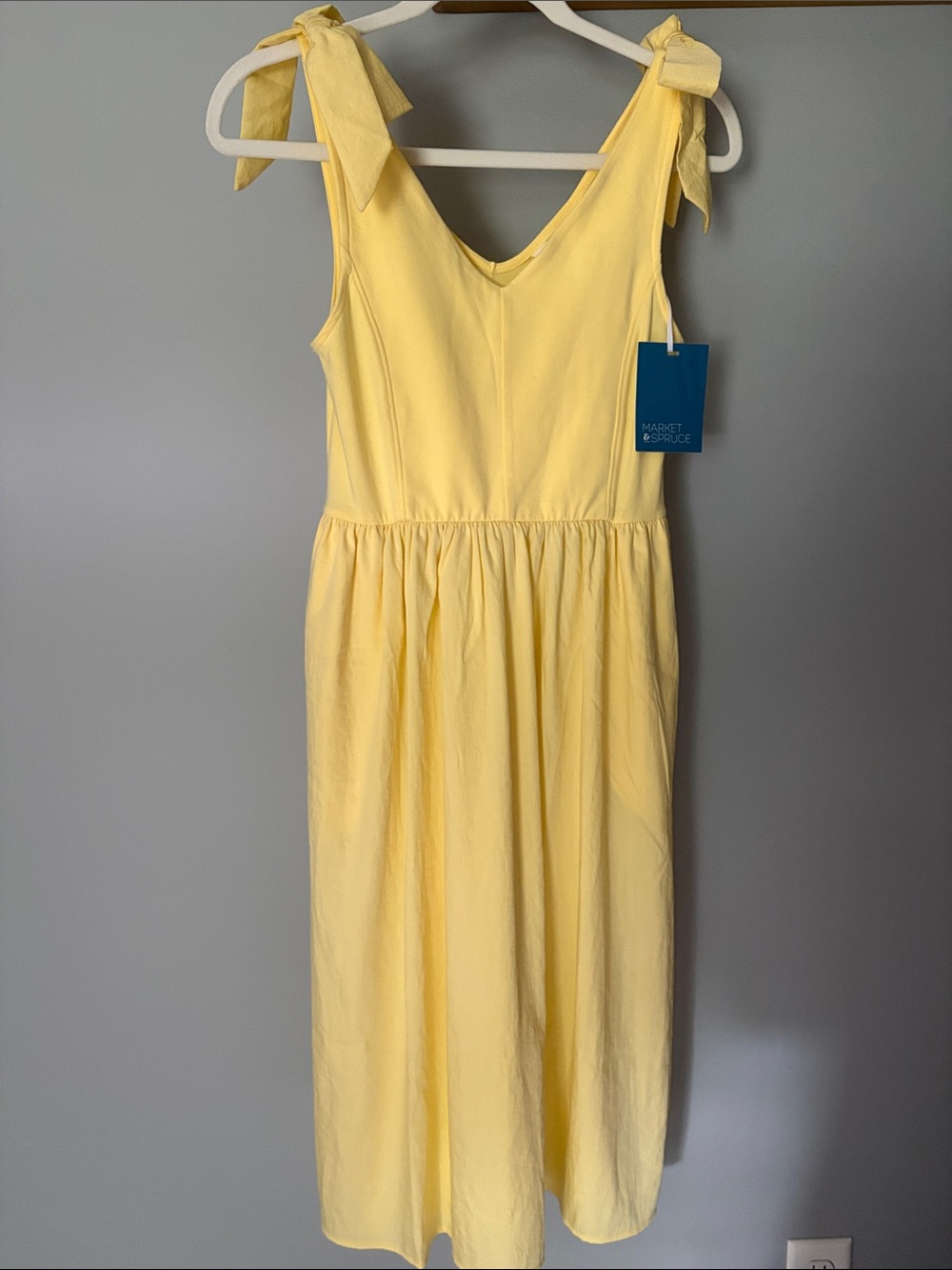 Market & Spruce Pale Yellow Tie-Shoulder Midi Dress